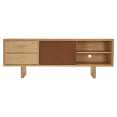 Lawson-Fenning Inverness Media Cabinet, Oak and Leather, Modern Credenza
