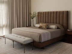 Lawson-Fenning Capitan Bed, Queen, Channel Tufted Linen & Oak, Modern Bed Frame