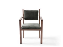 Morro Dining Arm Chair by Lawson-Fenning, Upholstered Seat, Mohair & Walnut
