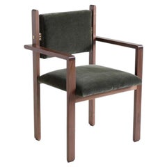 Morro Dining Arm Chair by Lawson-Fenning, Upholstered Seat, Mohair & Walnut