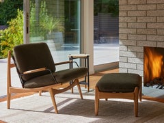 Lawson-Fenning Maker's Ottoman, Green Boiled Wool & Solid Oak Modern Foot Stool