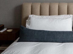 Lawson-Fenning Capitan Bed, King, Beige Velvet & Walnut, Modern Bed Frame