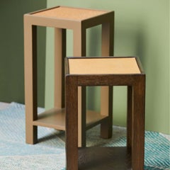 Lawson-Fenning Square Narrow Short Side Table, Modern Cork Topped End Table