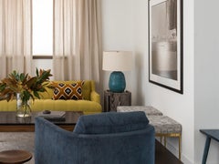 Lawson-Fenning Paul Ottoman, Tweed & Solid Brass, Modern Foot Stool