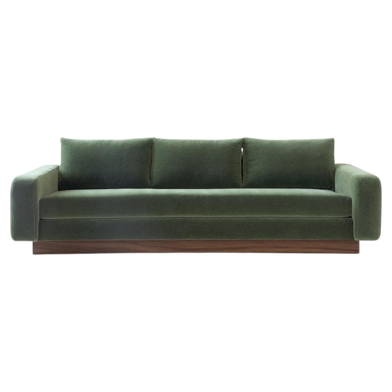 Lawson-Fenning Mesa Sofa XL, Green Mohair with Walnut Base, Modern Couch