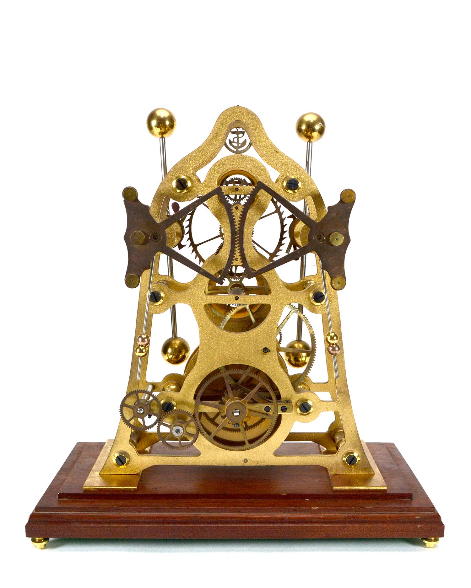 Horloge de sauterelle anglaise vintage Devon Harrison Grasshopper à double pendule squelette en vente 3