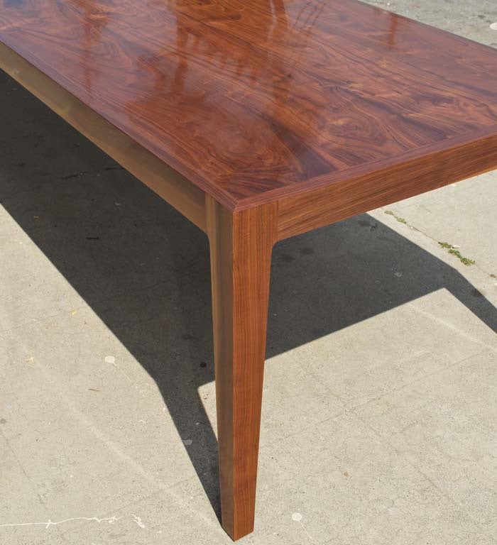 Lacquered Parsons Table in Bookmatched Walnut, Custom Made by Petersen Antiques For Sale