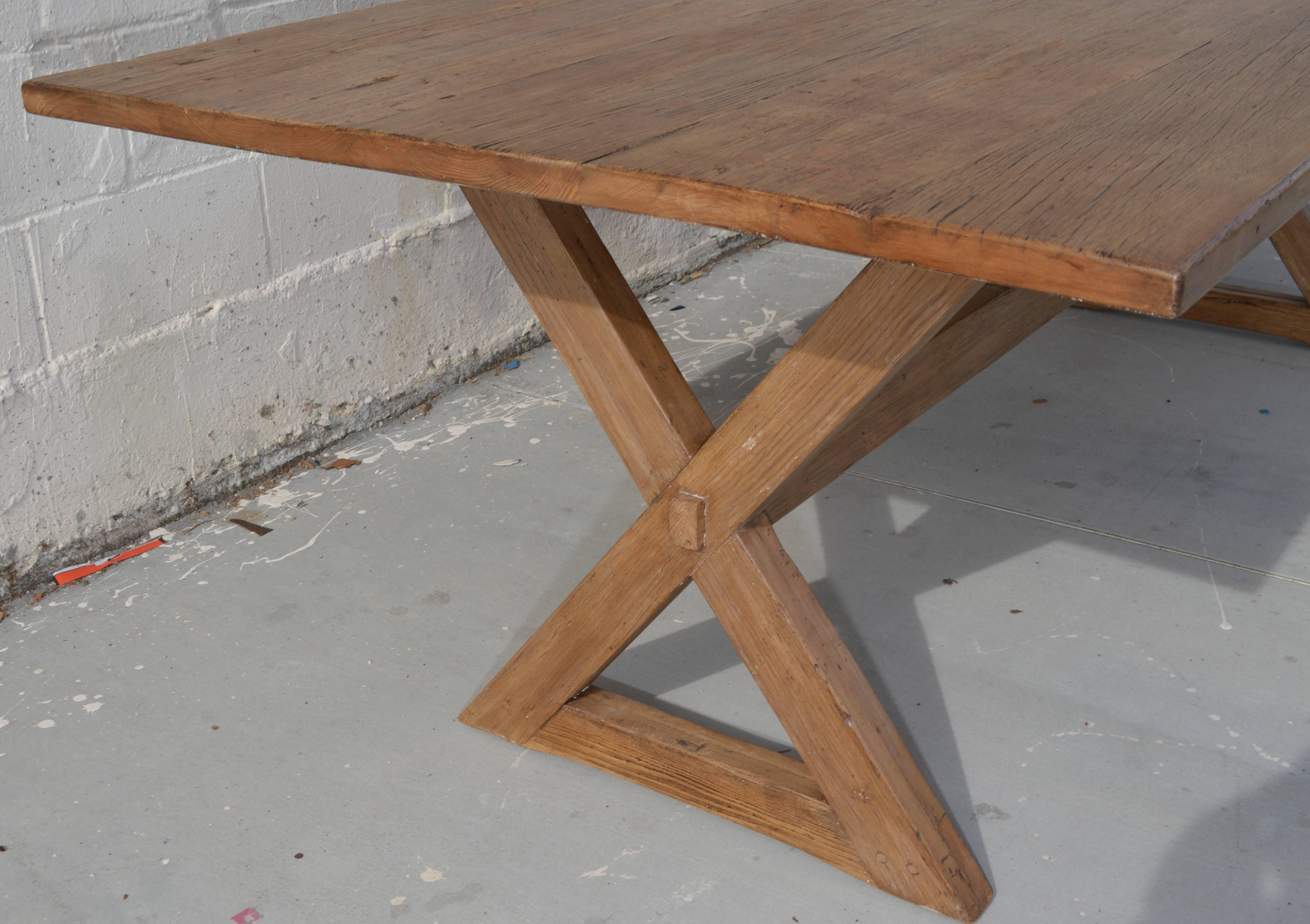 X-Trestle Table in Reclaimed Heart Pine, Custom-Made by Petersen Antiques For Sale 2