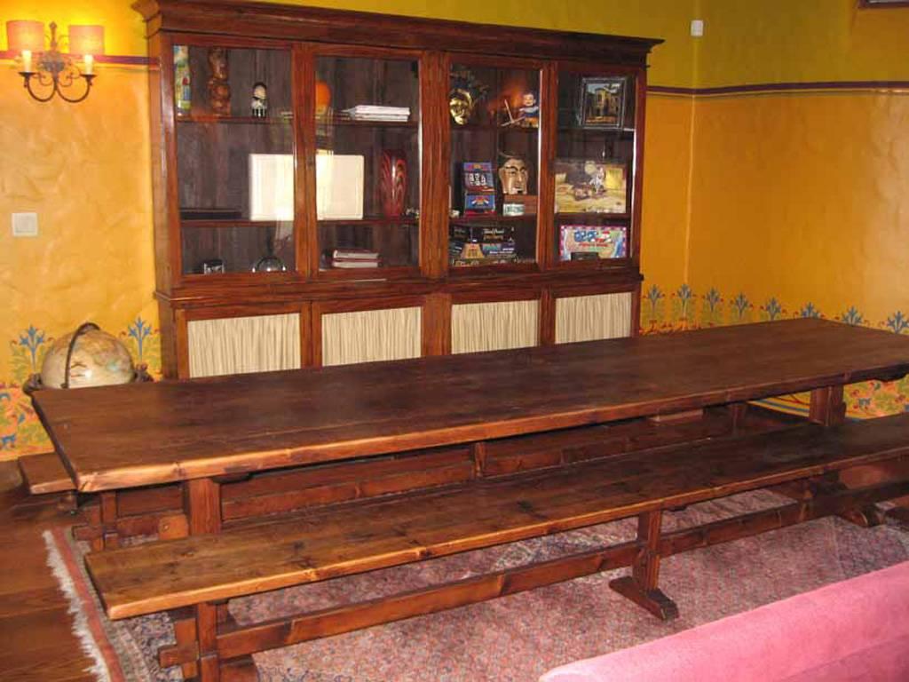 American Trestle Table/Benches in Reclaimed Pine, Custom Made by Petersen Antiques For Sale