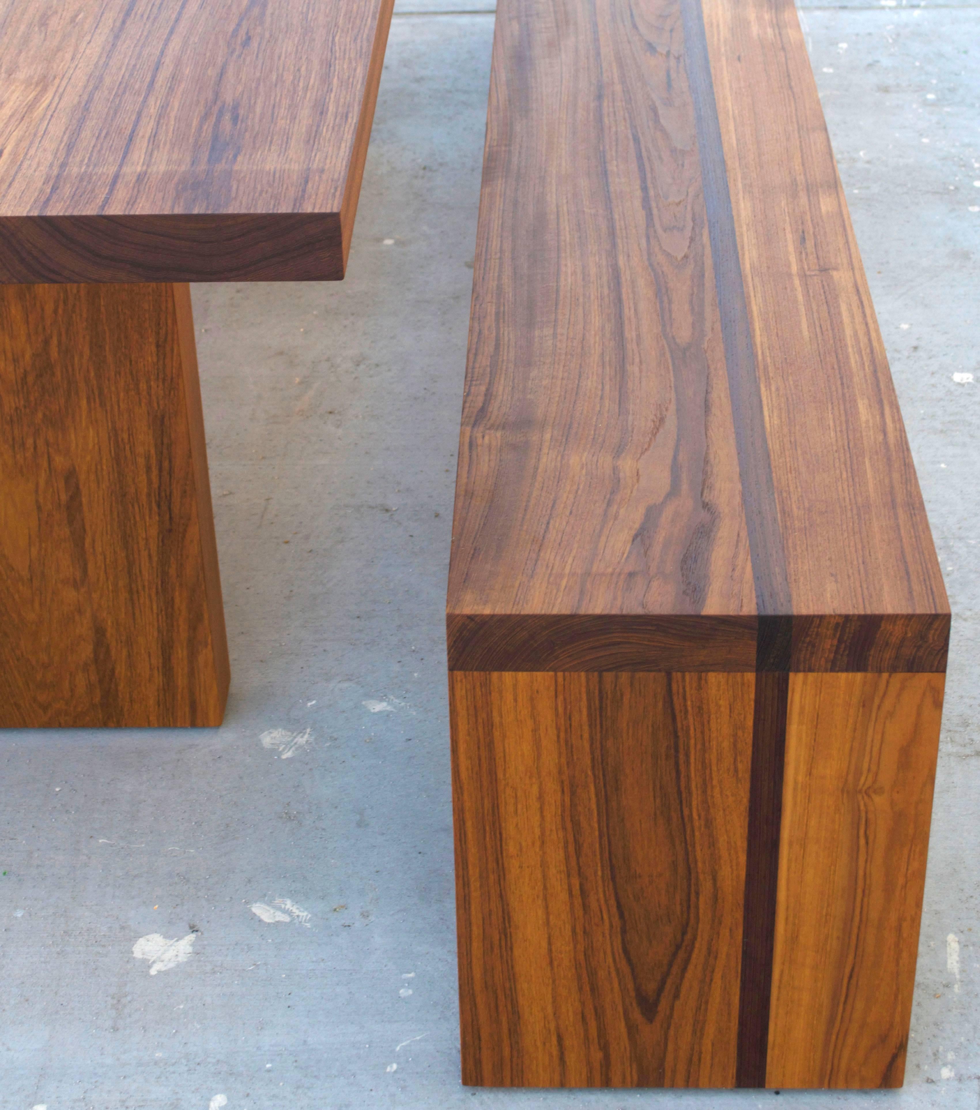 Minimalist Outdoor Table and Benches in Teak and Wenge, Custom Made by Petersen Antiques For Sale