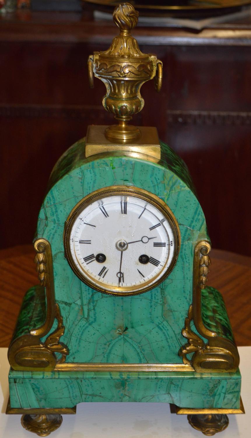 Art Nouveau Mantel Clock in Malachite For Sale at 1stdibs