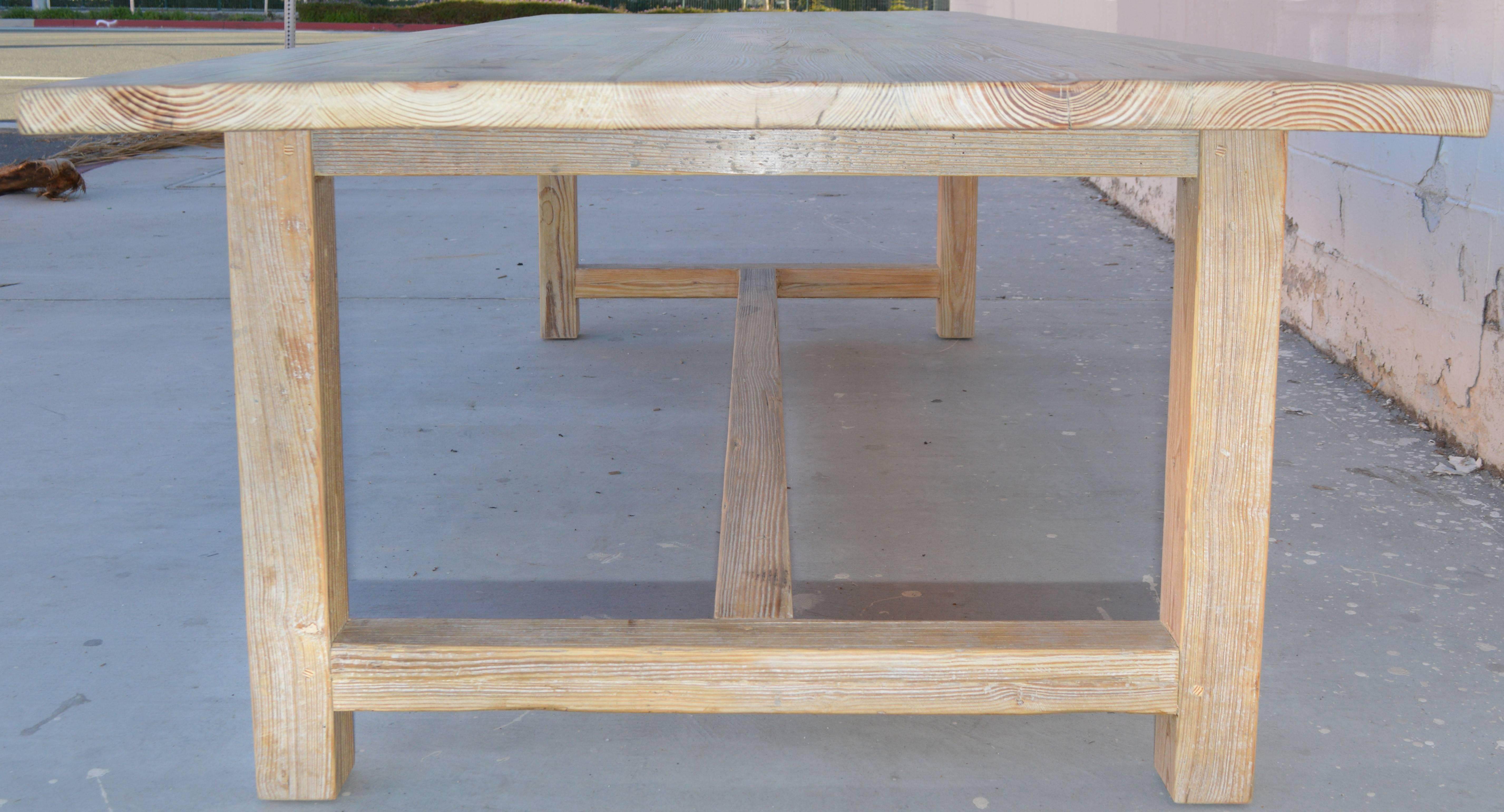 Primitive Vintage Pine Farm or Harvest Table, Sun Bleached and Weathered 