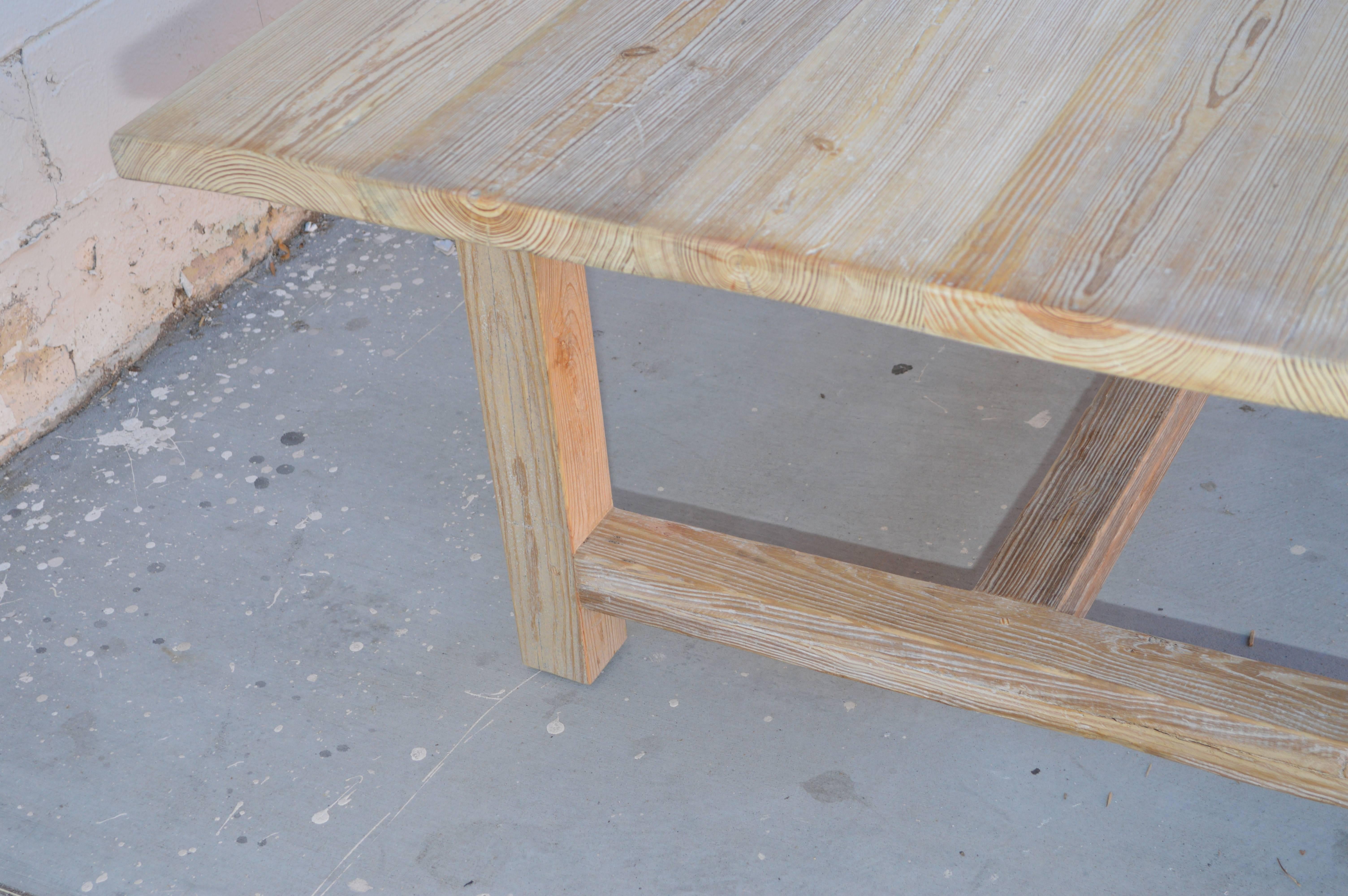 Contemporary Vintage Pine Farm or Harvest Table, Sun Bleached and Weathered 