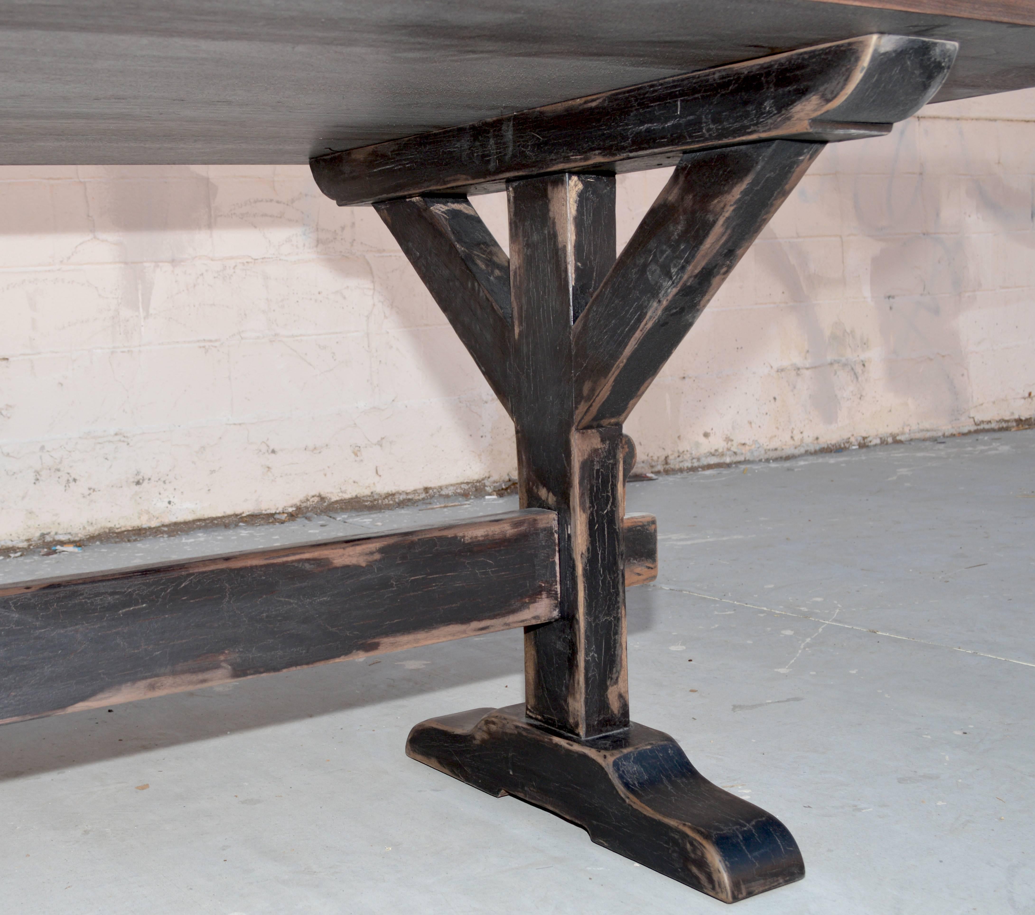 American Trestle Table in Solid Walnut, Built to Order by Petersen Antiques For Sale