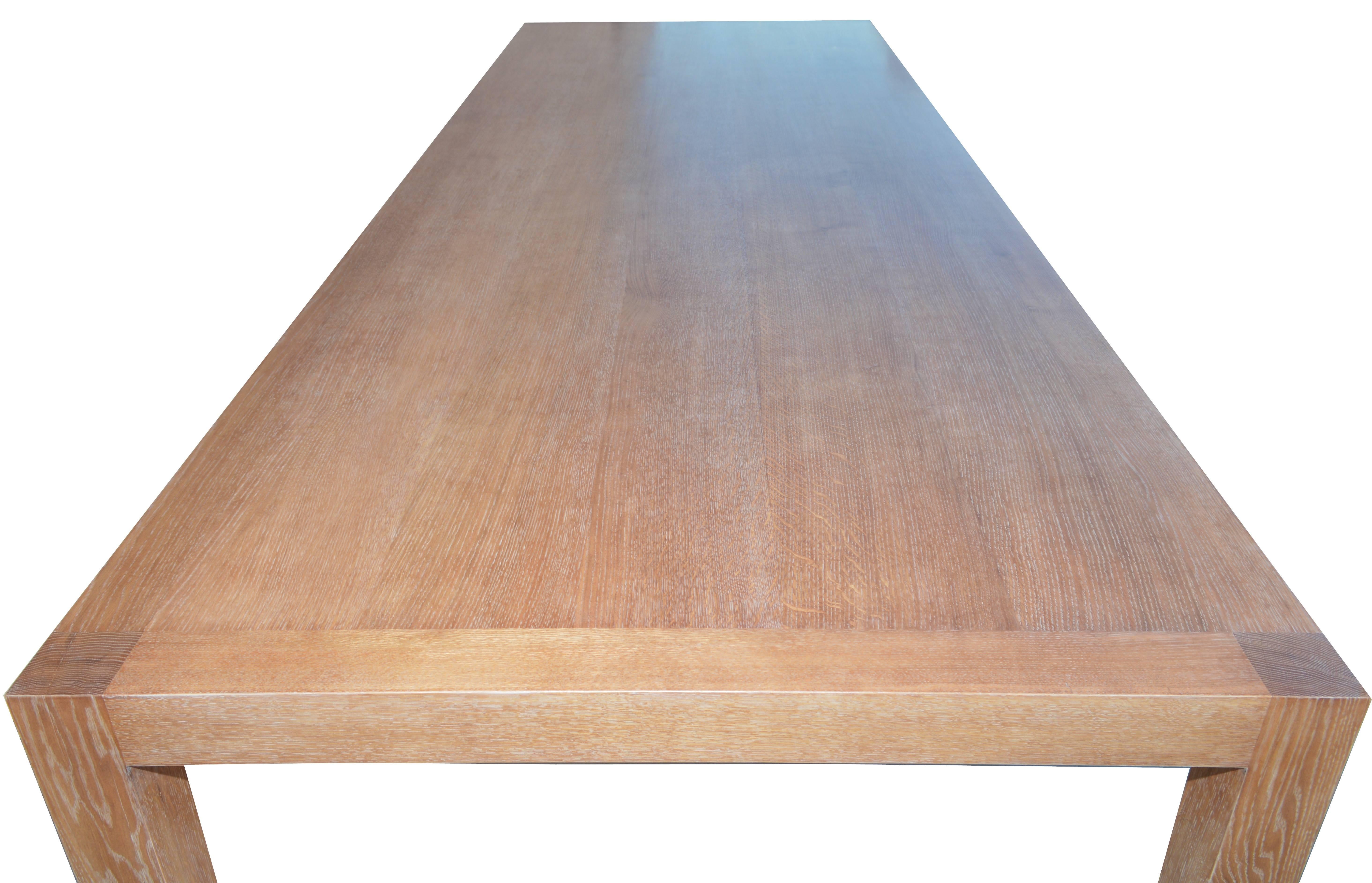 Minimalist Parsons Table in Cerused Rift-Sawn White Oak, Custom Made For Sale