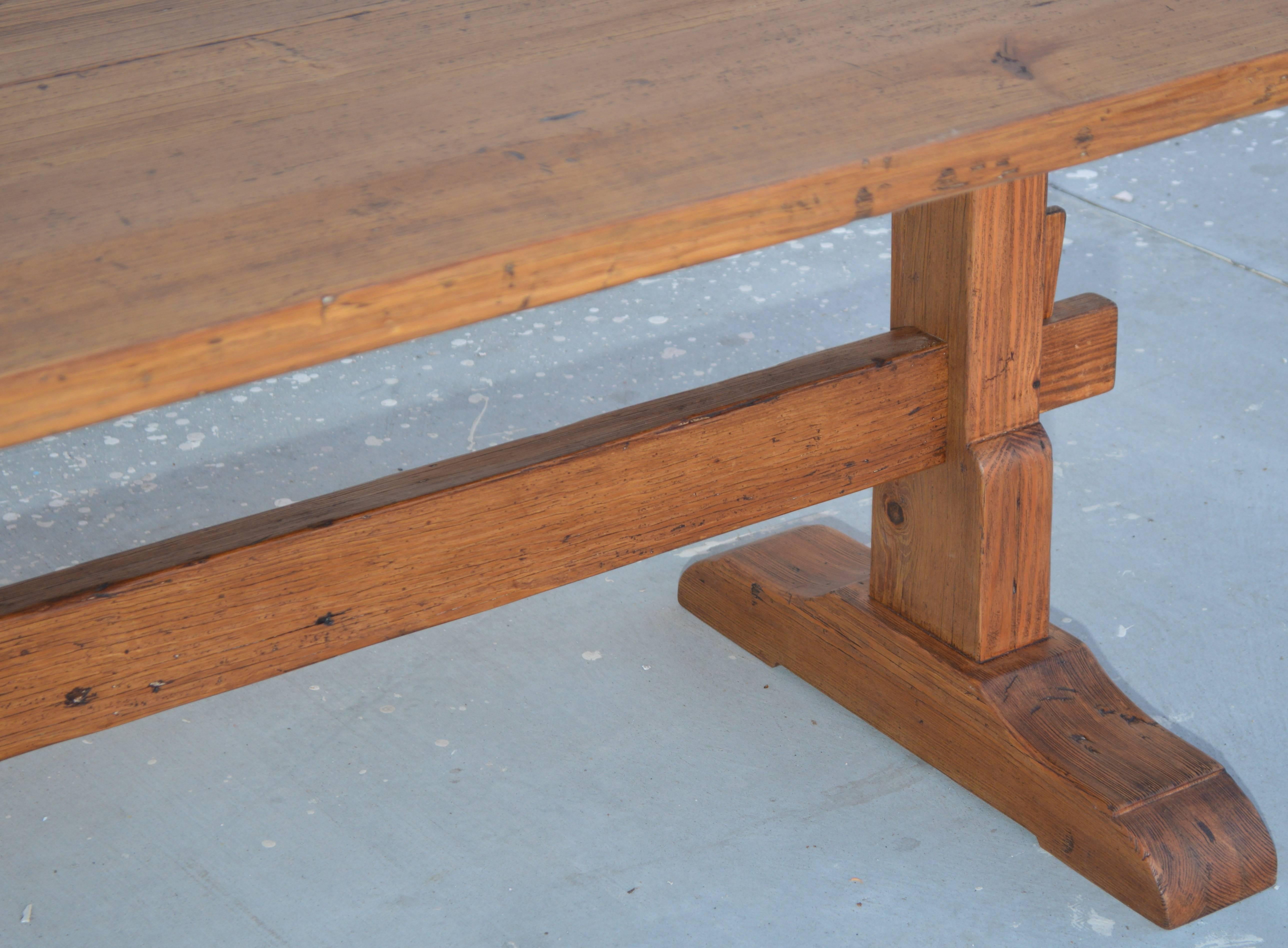 Hand-Crafted Collapsible Trestle Table in Vintage Pine, Custom Made For Sale