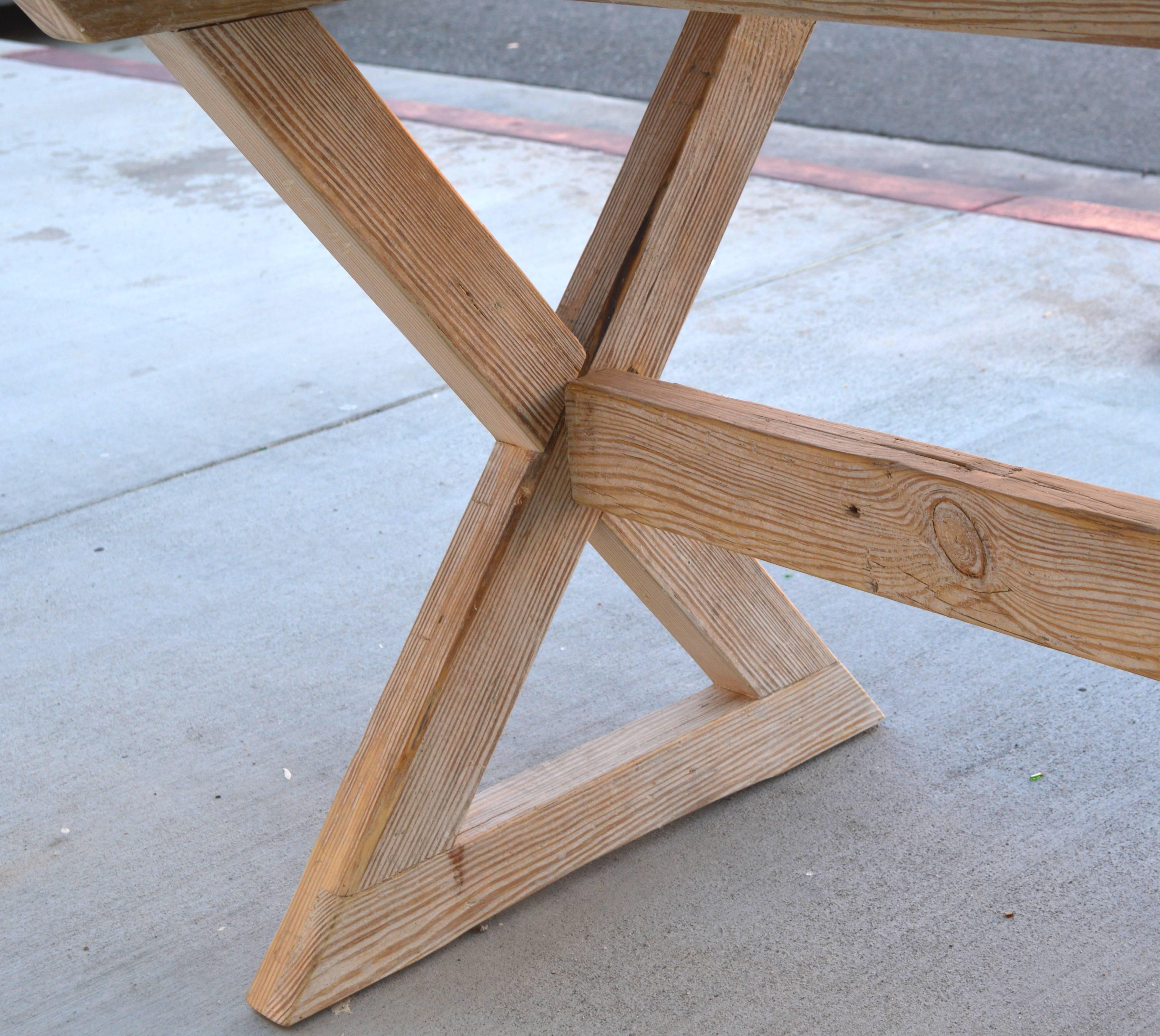Contemporary Trestle Table built in Vintage Heart Pine, Custom Made by Petersen Antiques For Sale