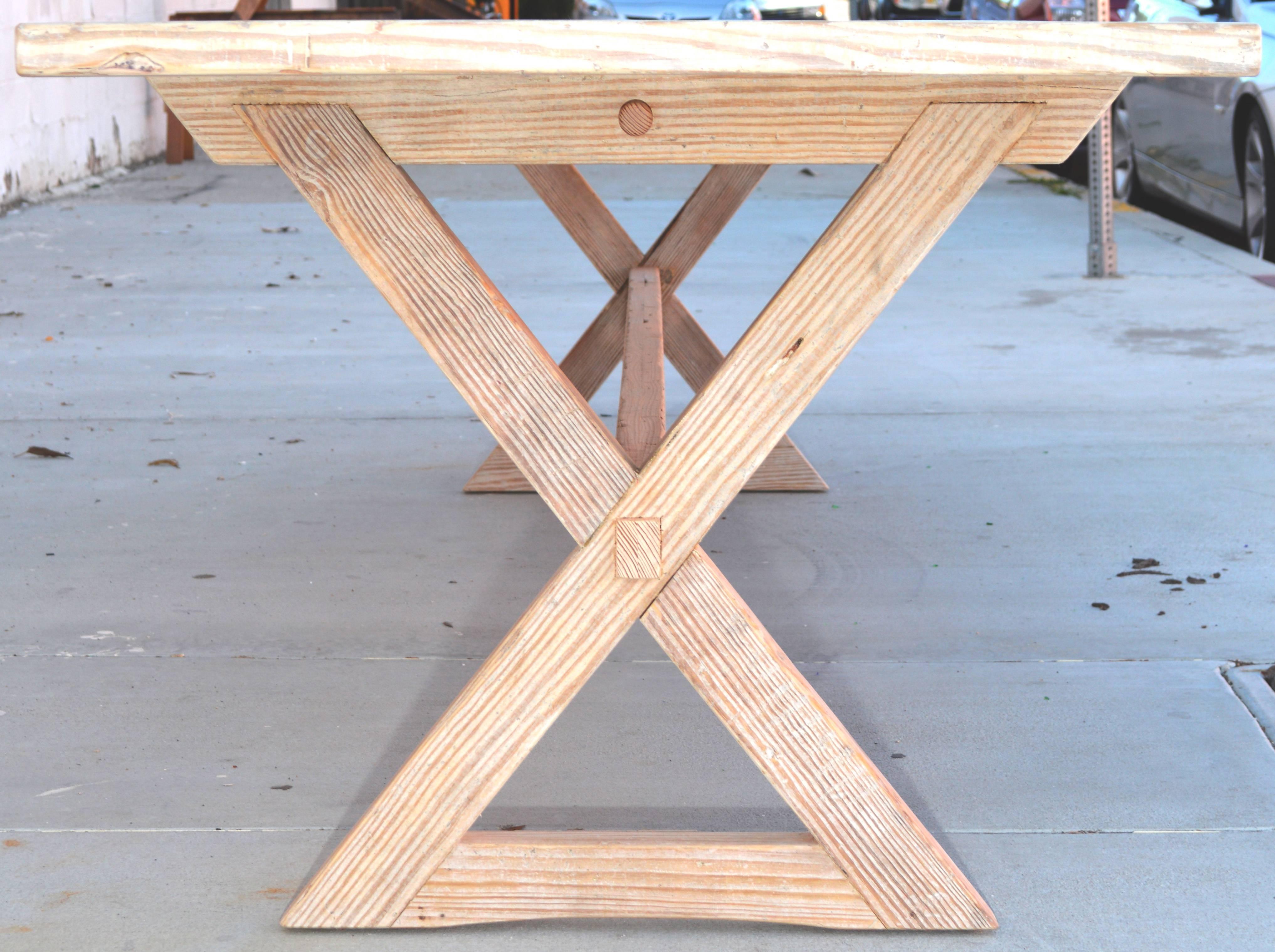 American Trestle Table built in Vintage Heart Pine, Custom Made by Petersen Antiques For Sale