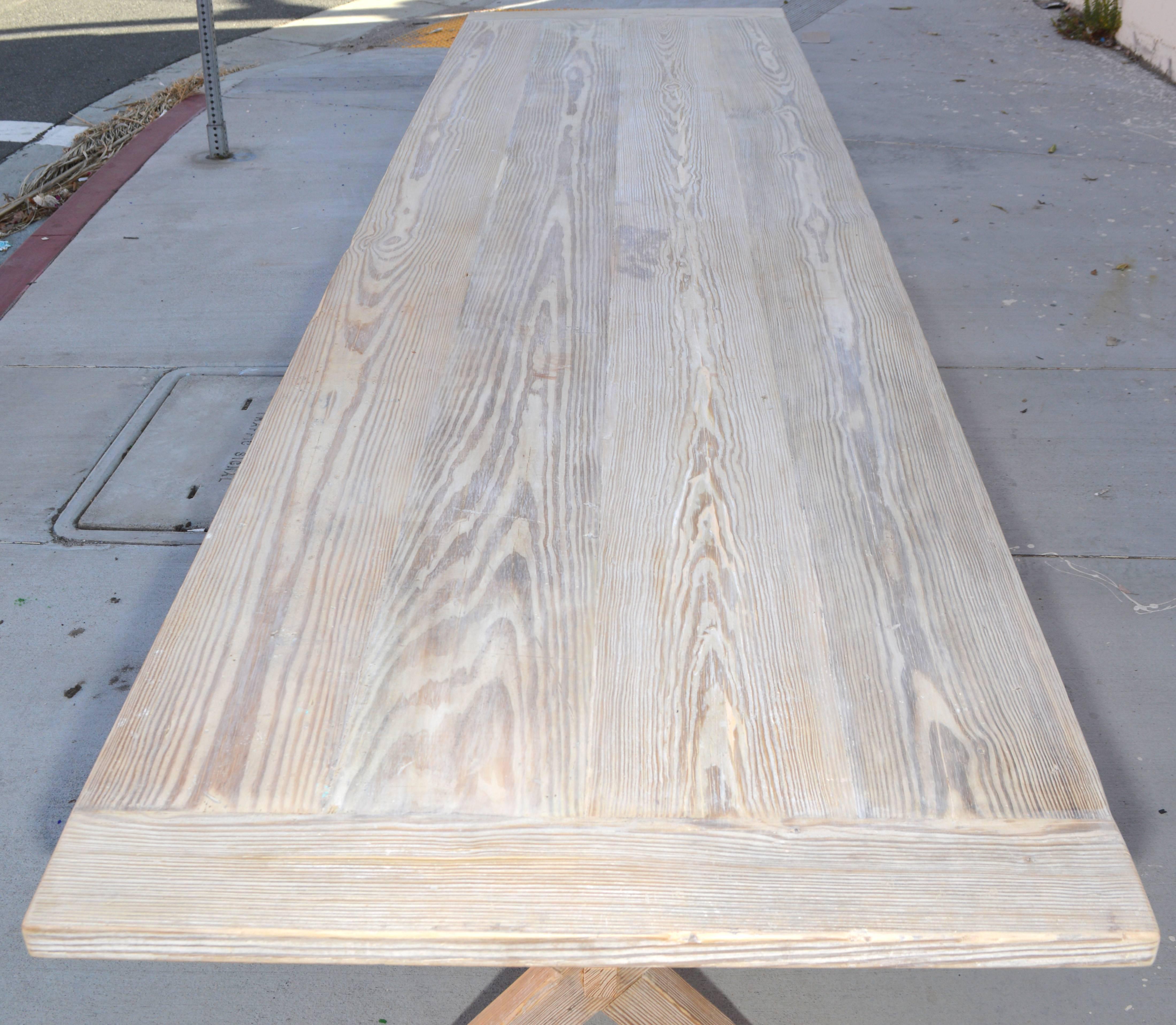 Trestle Table built in Vintage Heart Pine, Custom Made by Petersen Antiques In New Condition For Sale In Los Angeles, CA