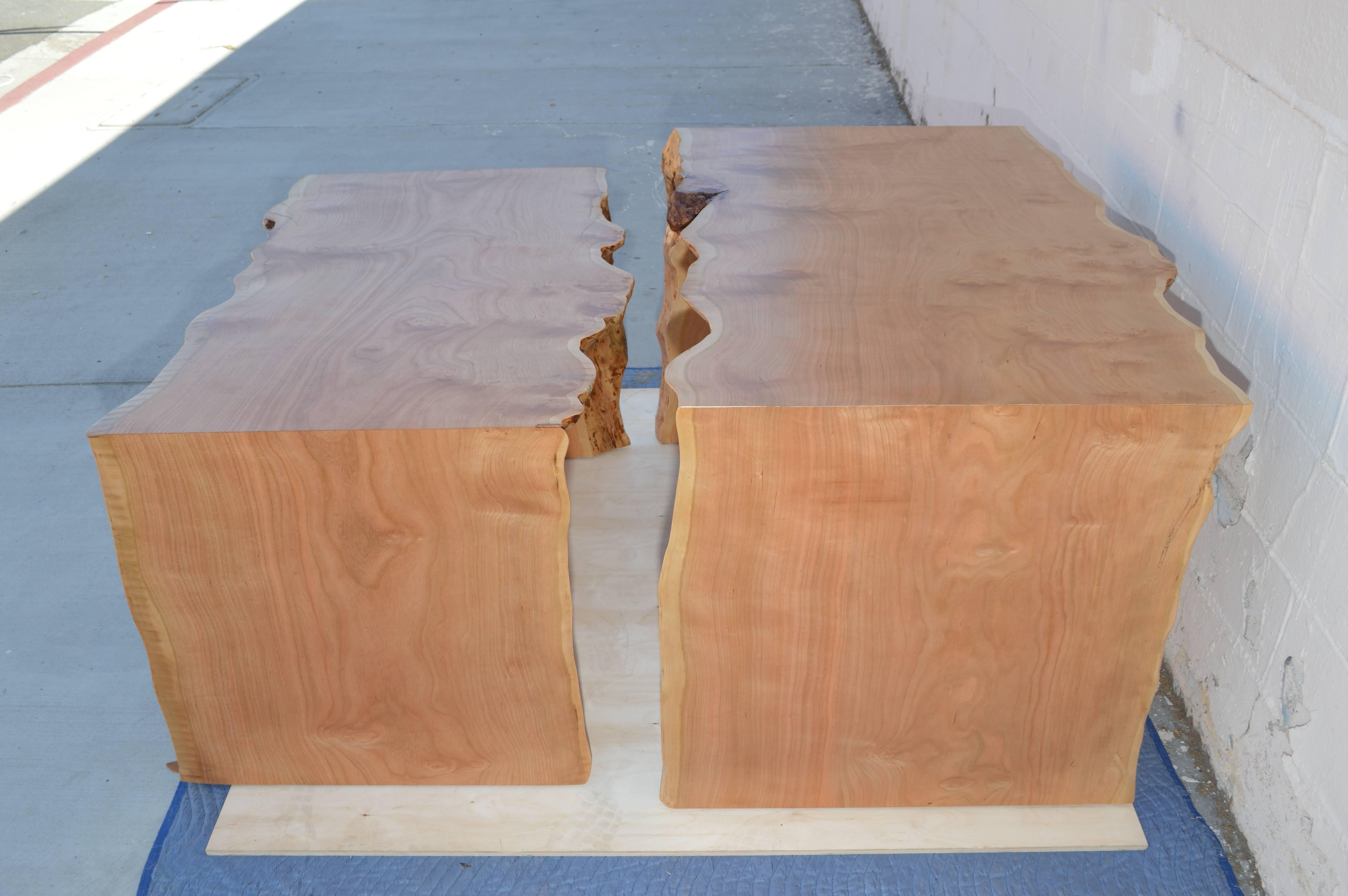 Organic Modern Nesting Tables with Sculptural Live Edge Design Custom Made by Petersen Antiques For Sale