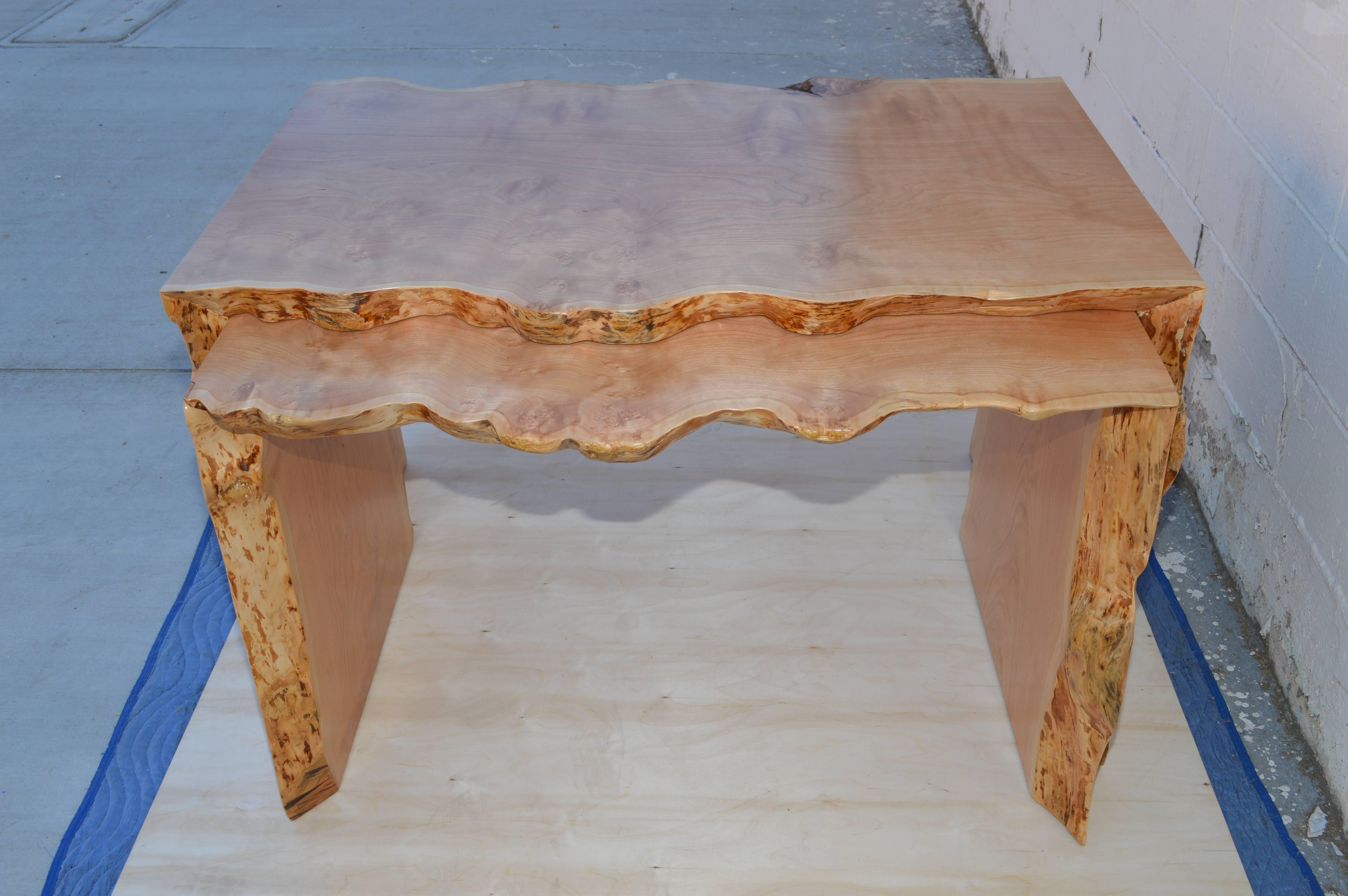 Contemporary Nesting Tables with Sculptural Live Edge Design Custom Made by Petersen Antiques For Sale