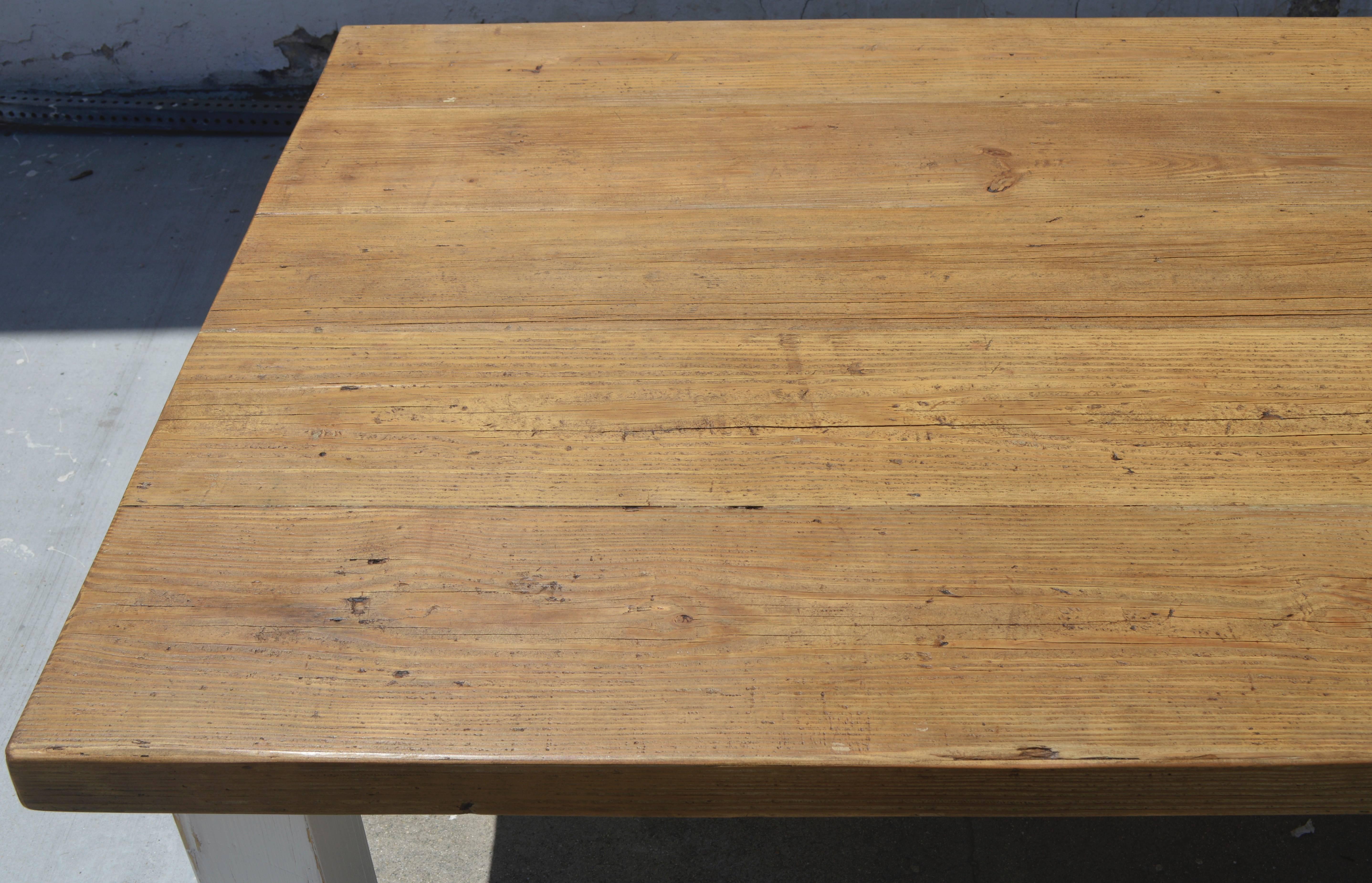 Country Long Farm Table in Reclaimed Heart Pine, Custom Made by Petersen Antiques For Sale