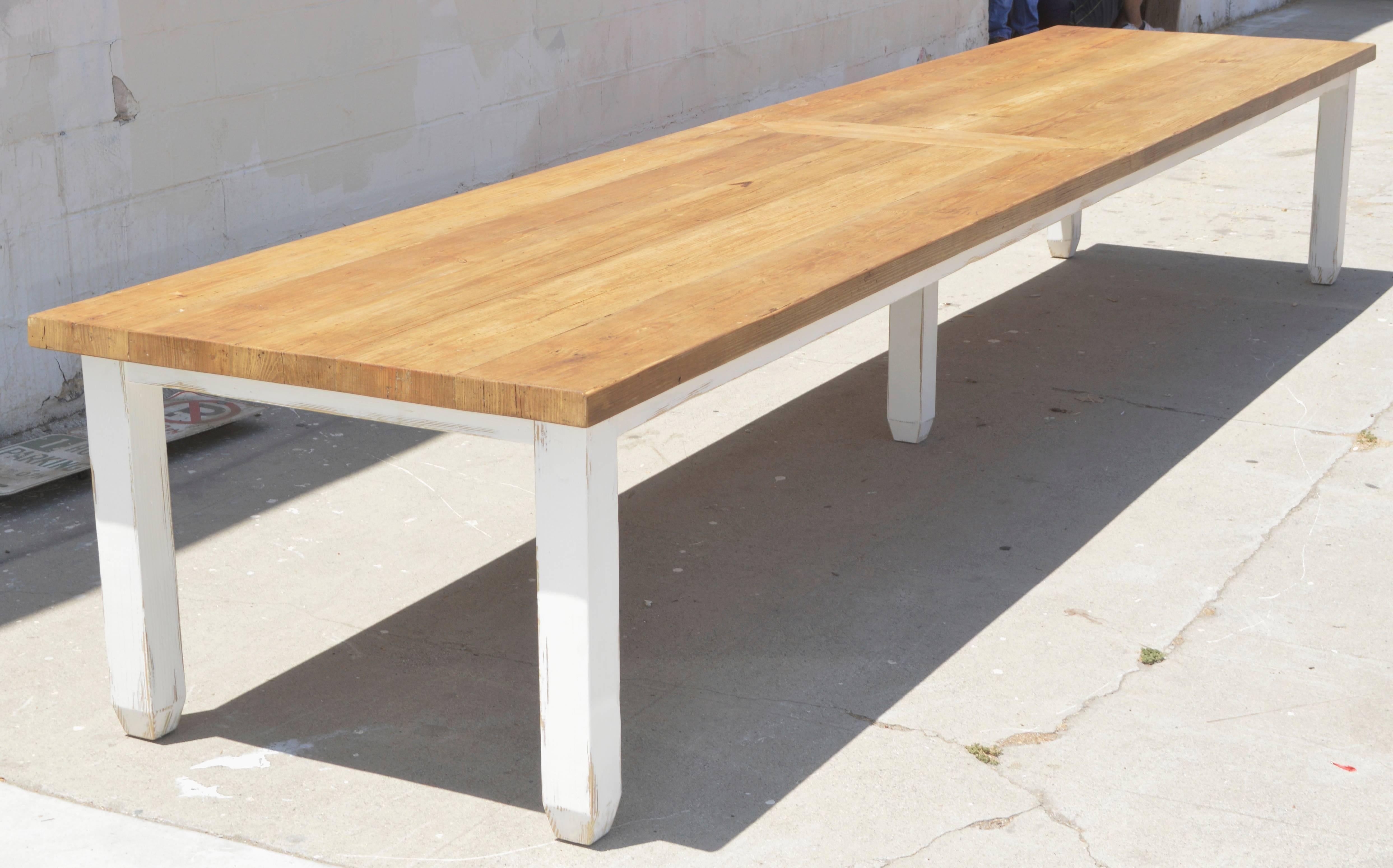 American Long Farm Table in Reclaimed Heart Pine, Custom Made by Petersen Antiques For Sale