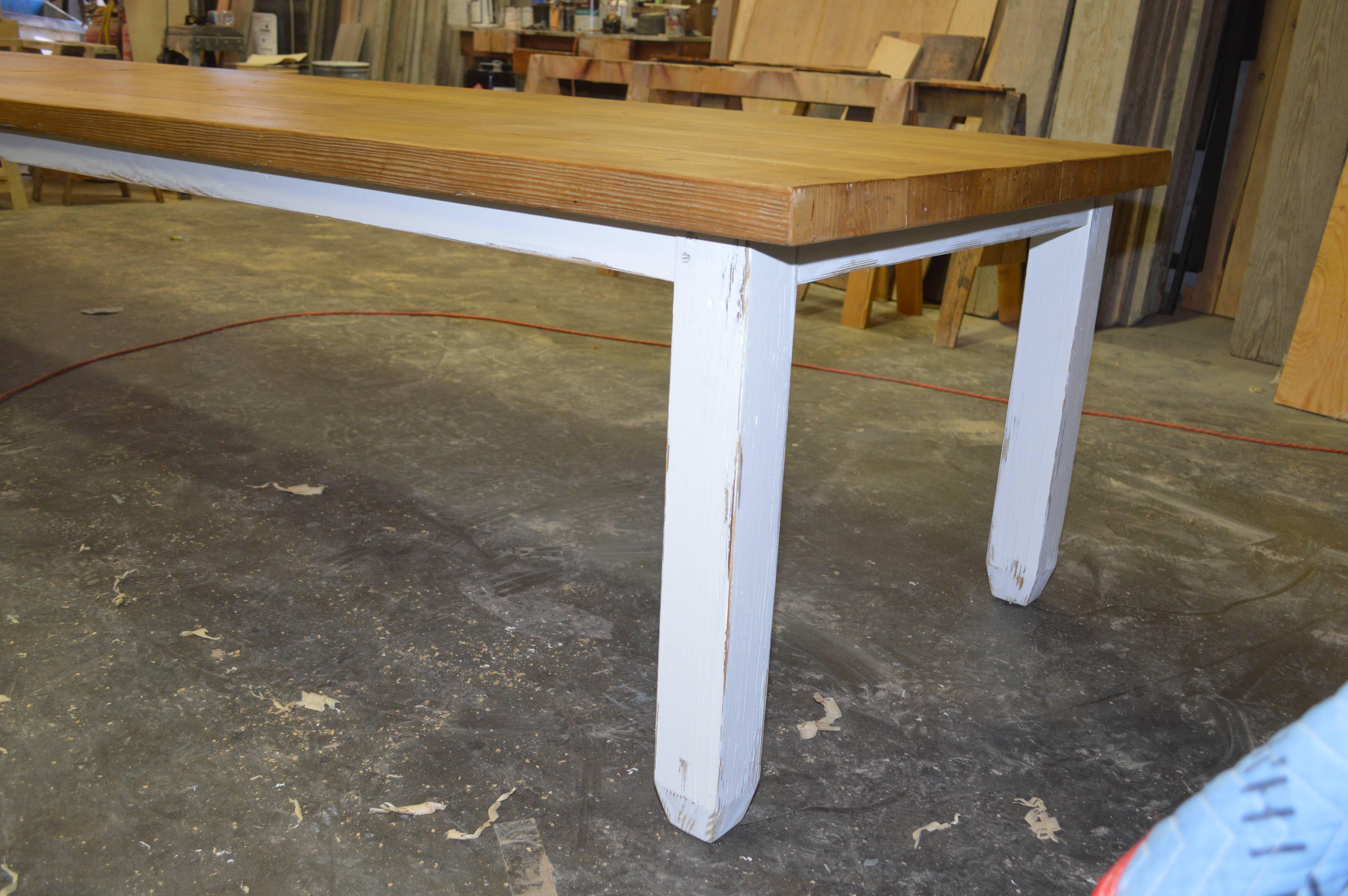 Contemporary Long Farm Table in Reclaimed Heart Pine, Custom Made by Petersen Antiques For Sale