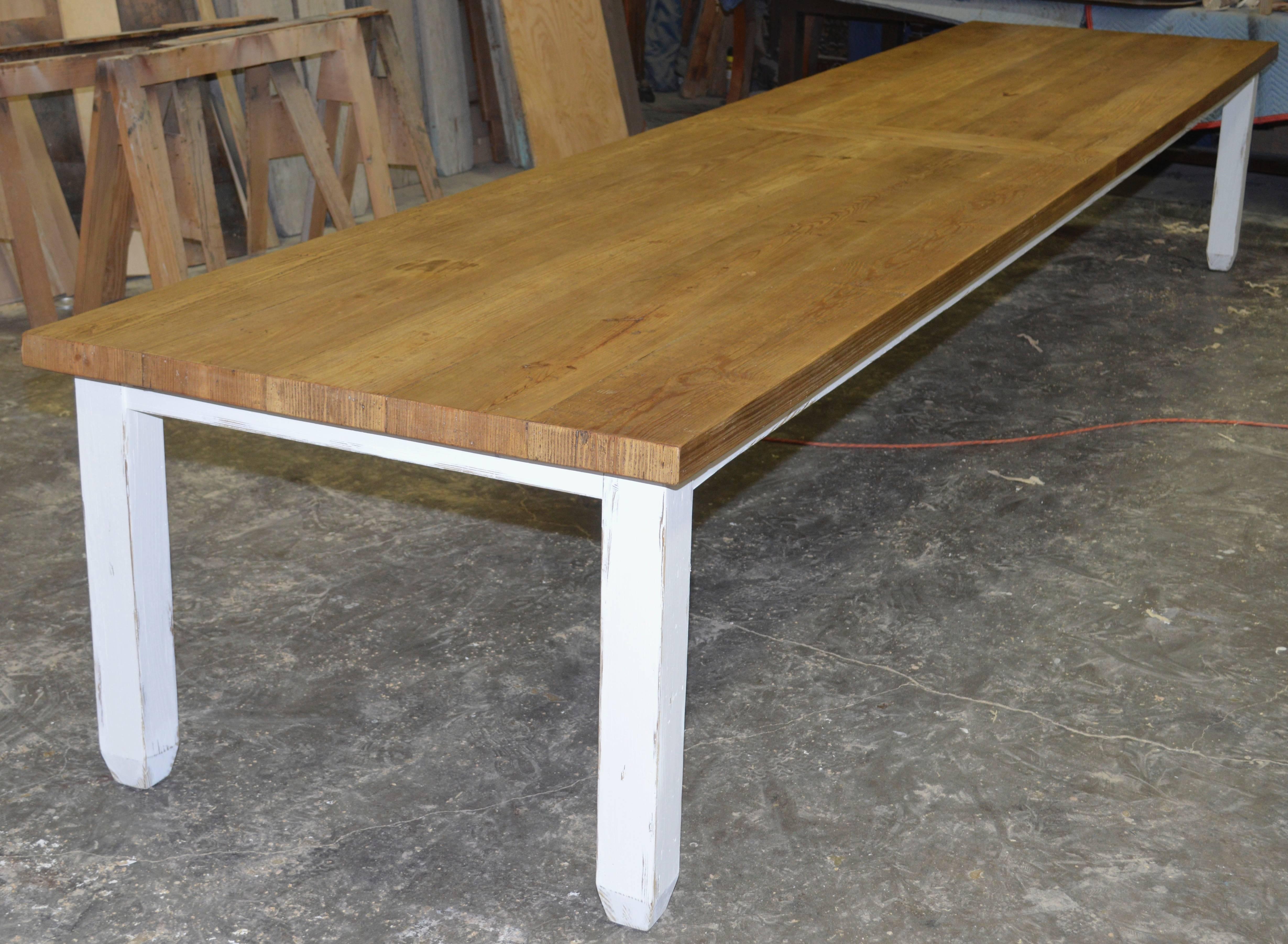 Reclaimed Wood Long Farm Table in Reclaimed Heart Pine, Custom Made by Petersen Antiques For Sale