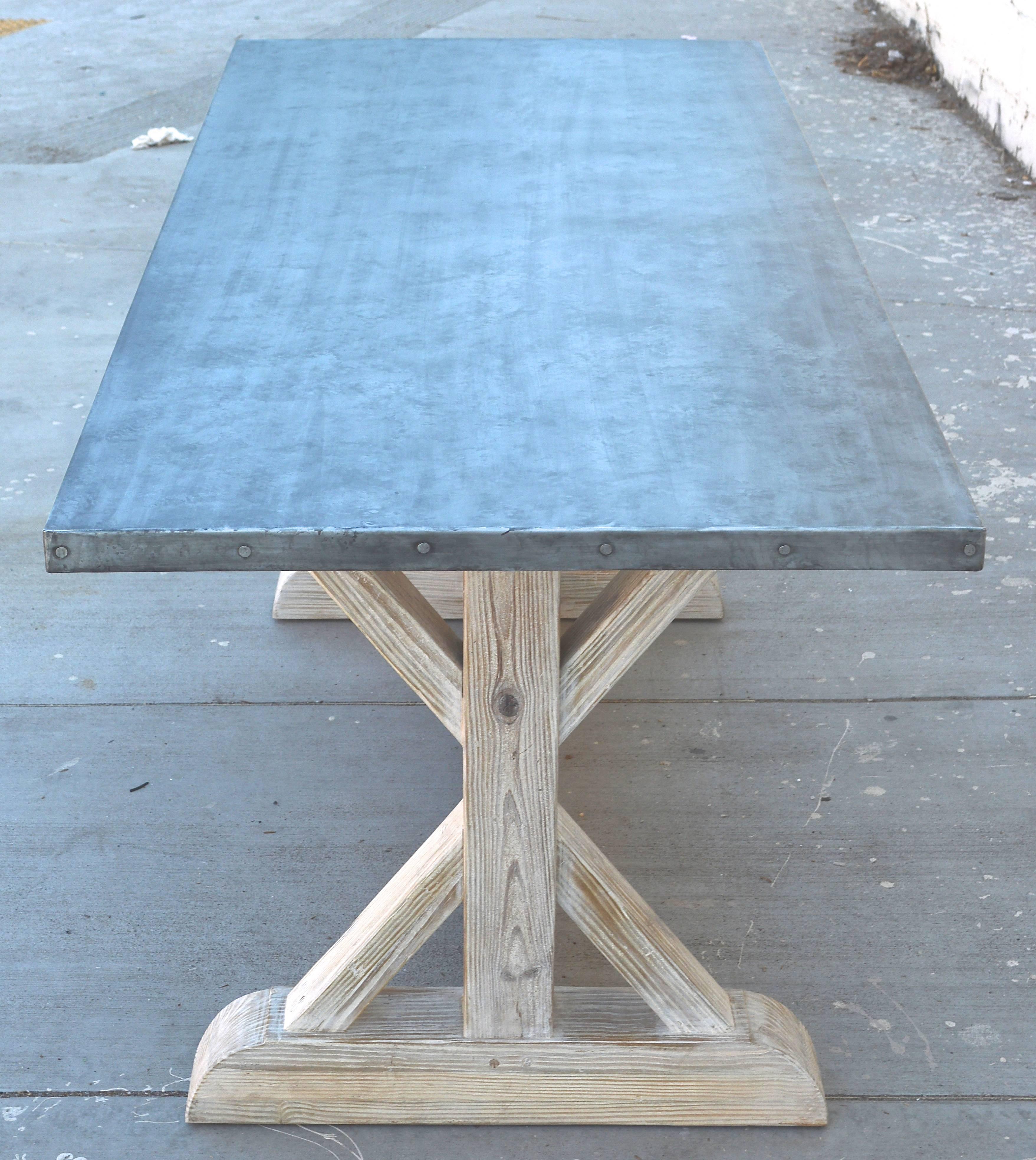 Zinc Top Farm Table in Vintage Heart-Pine, Made to Order by Petersen Antiques For Sale 1