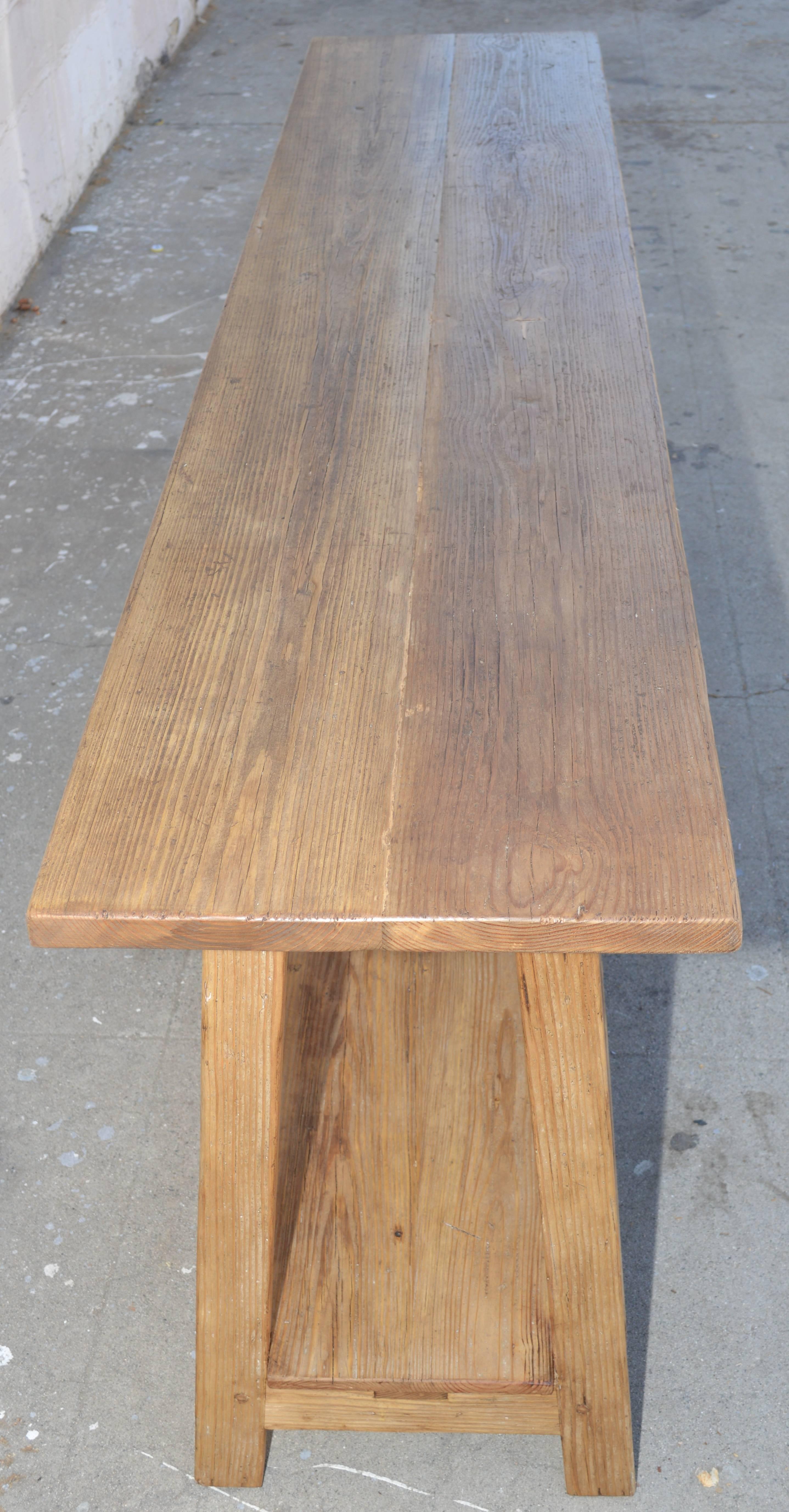 AgathaConsole Table in Reclaimed Heart-Pine, Built to Order by Petersen Antiques In Excellent Condition For Sale In Los Angeles, CA