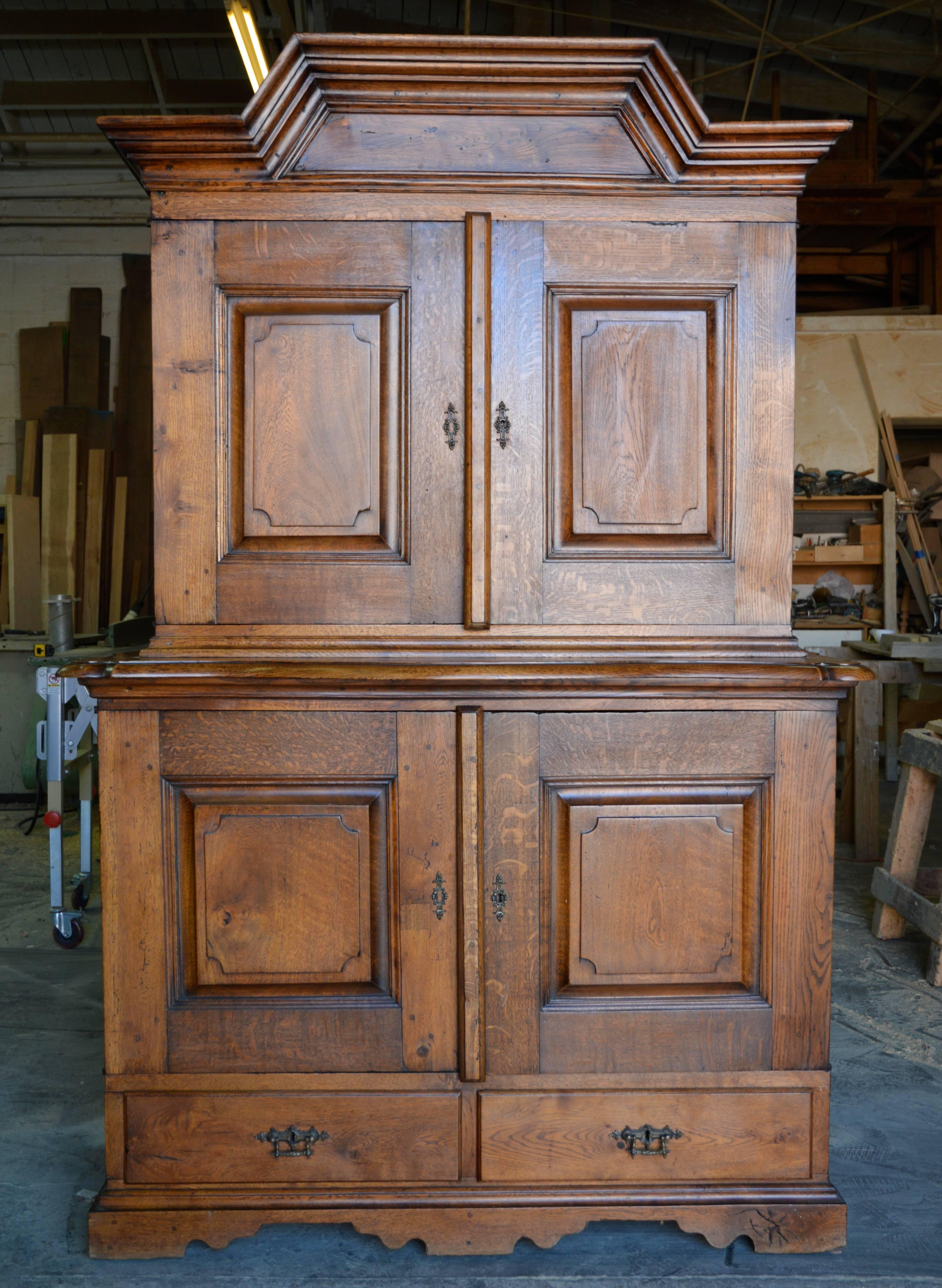 Step-back hutch in oak built in 1706 and restoration by A Johansson completed on March 4, 1905.