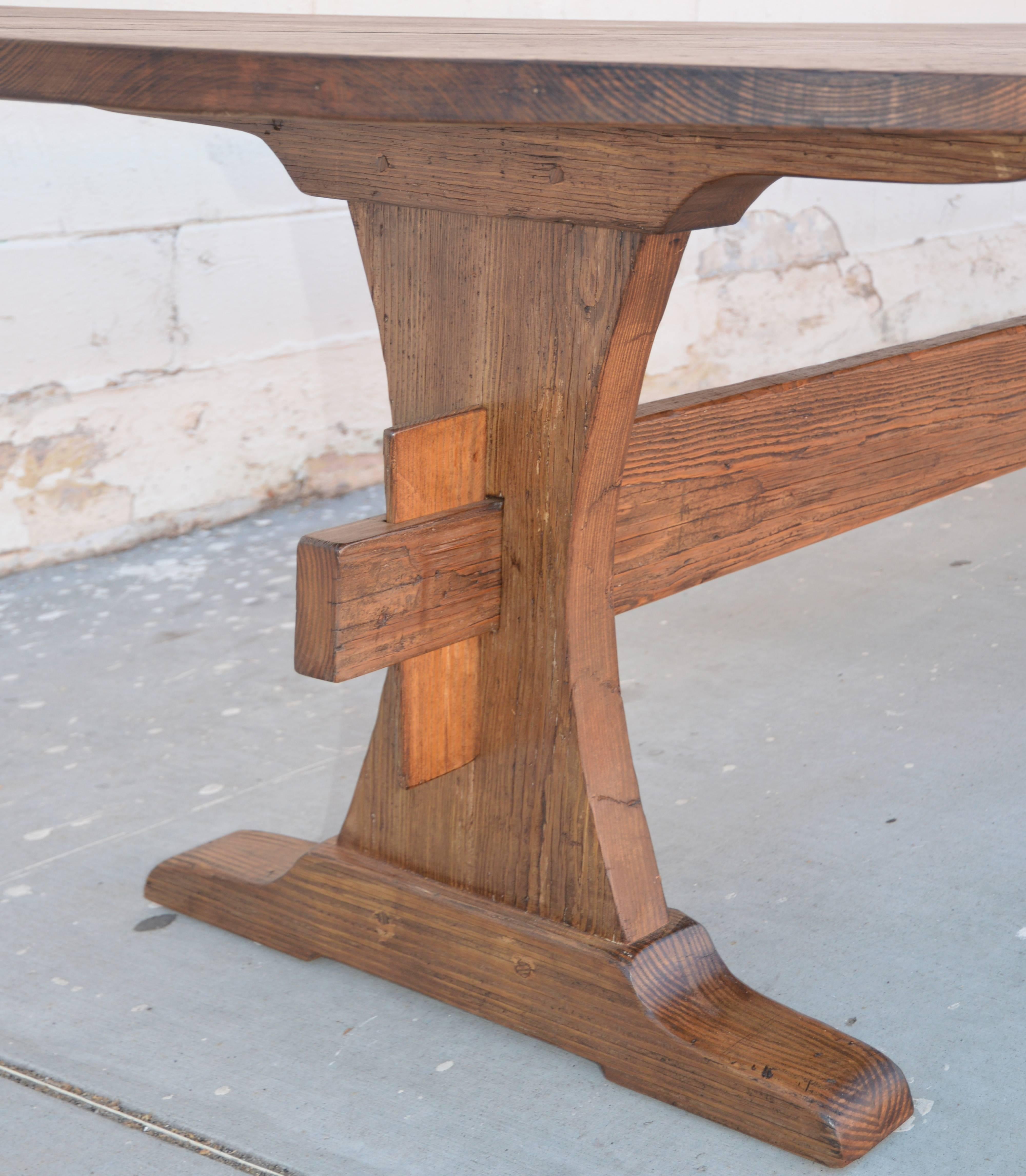 Hand-Crafted Custom Farm Table in Reclaimed Heart-Pine, Built to Order For Sale