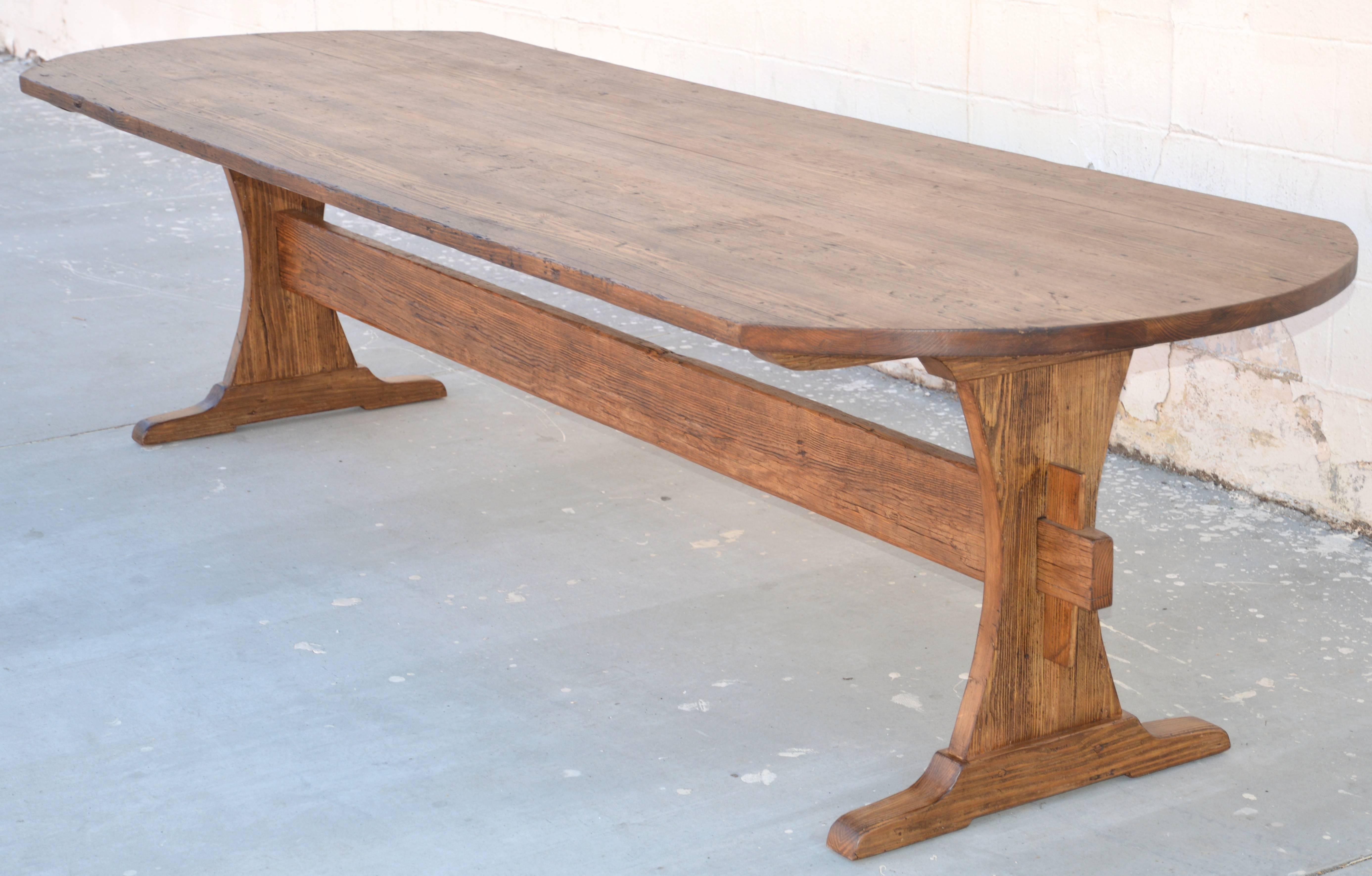 Contemporary Custom Farm Table in Reclaimed Heart-Pine, Built to Order For Sale