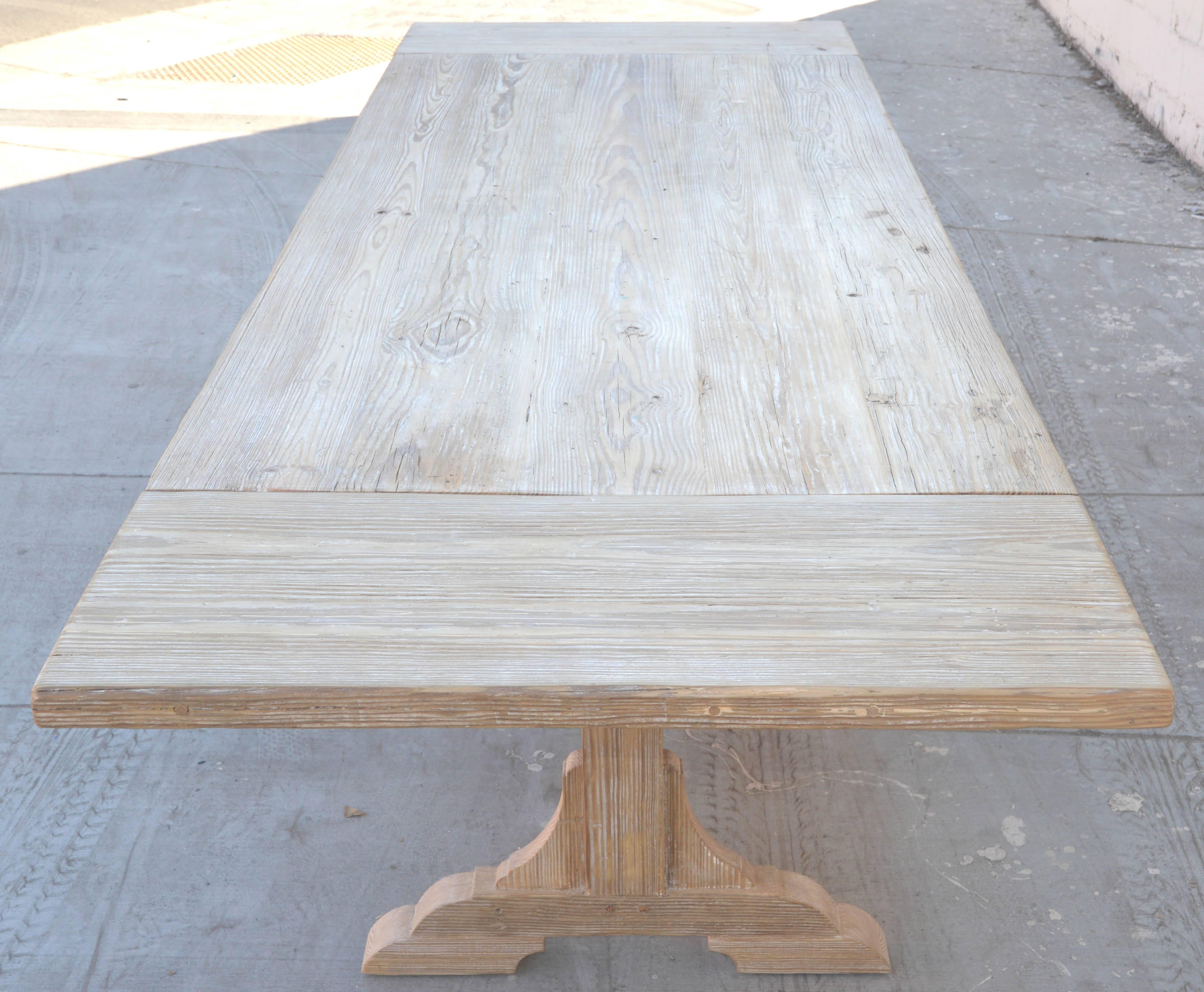 Contemporary Expandable Farm Table in Vintage Heart Pine, Made to Order by Petersen Antiques For Sale