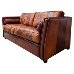 Used Striped Brown Orange Leather Sofa, 1990s