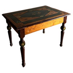 Vintage Rustic Hand-Painted Carved Dining Table, Belgium