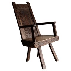 Antique Primitive Carved Oak Arm Chair, Belgium