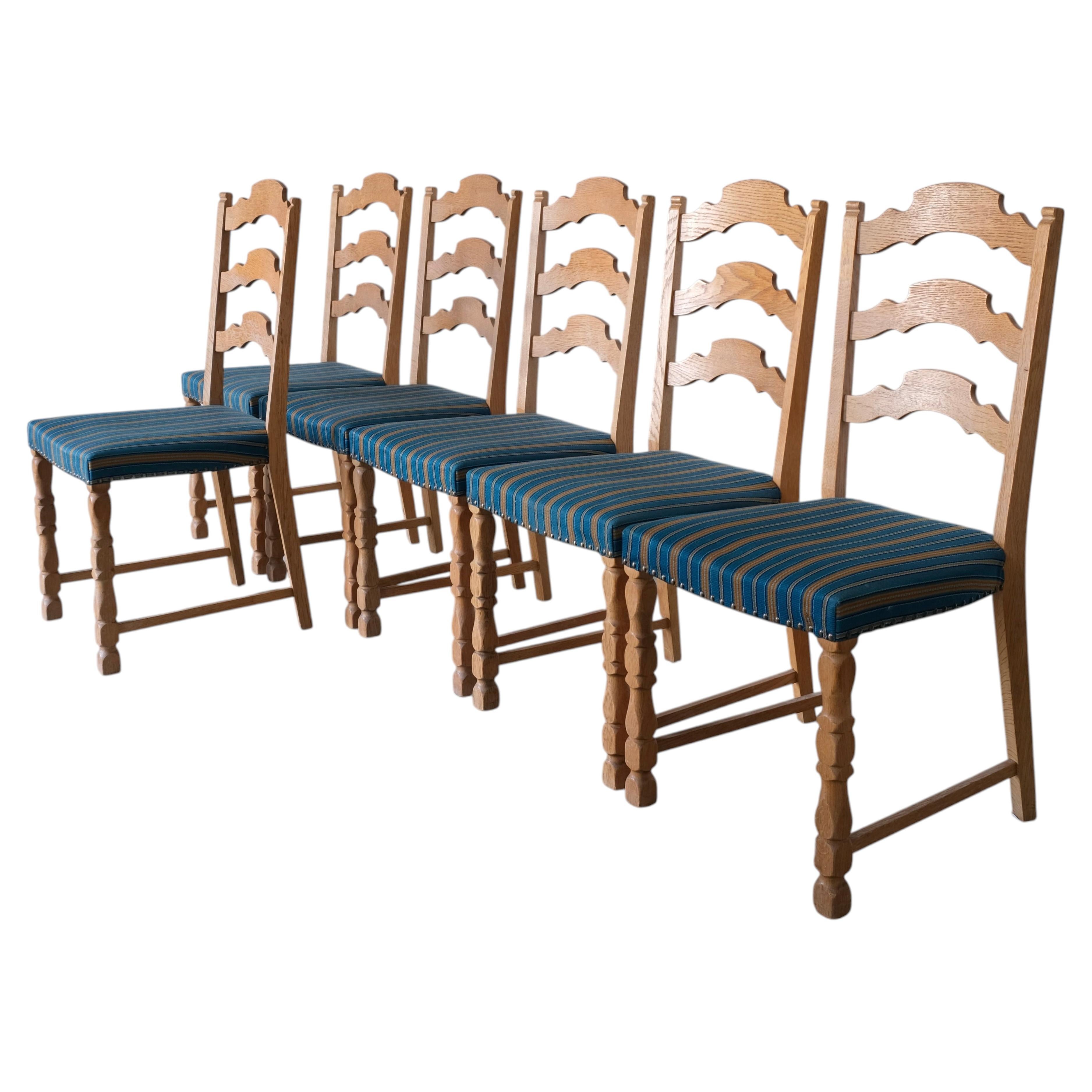 6 Ladder Back Chairs by Henning Kjaernulf, Denmark, 1950s For Sale