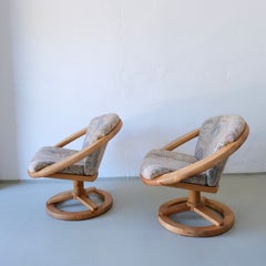2 Scandinavian Pine Swivel Lounge Chairs, 1980s