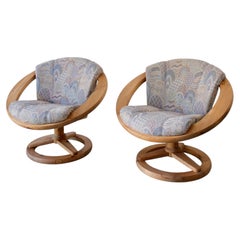 2 Scandinavian Pine Swivel Lounge Chairs, 1980s