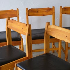 6 sedie minimaliste in pino massiccio, anni '70