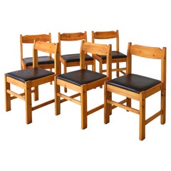 6 chaises minimalistes en pin massif, années 1970