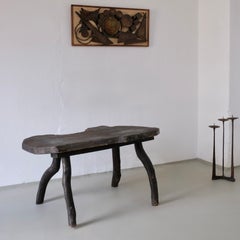 Wabi-Sabi Rustic Dark Wood Side Table, Belgium, Vintage