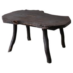 Wabi-Sabi Rustic Dark Wood Side Table, Belgium, Vintage