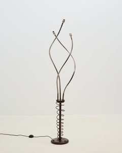Postmodern Italian Floor Lamp, Iron Base & Chrome Stems, 1980s