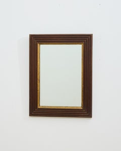 1940s Antique Reeded Oak Wall Mirror with Gilt Frame and Mercury Glass