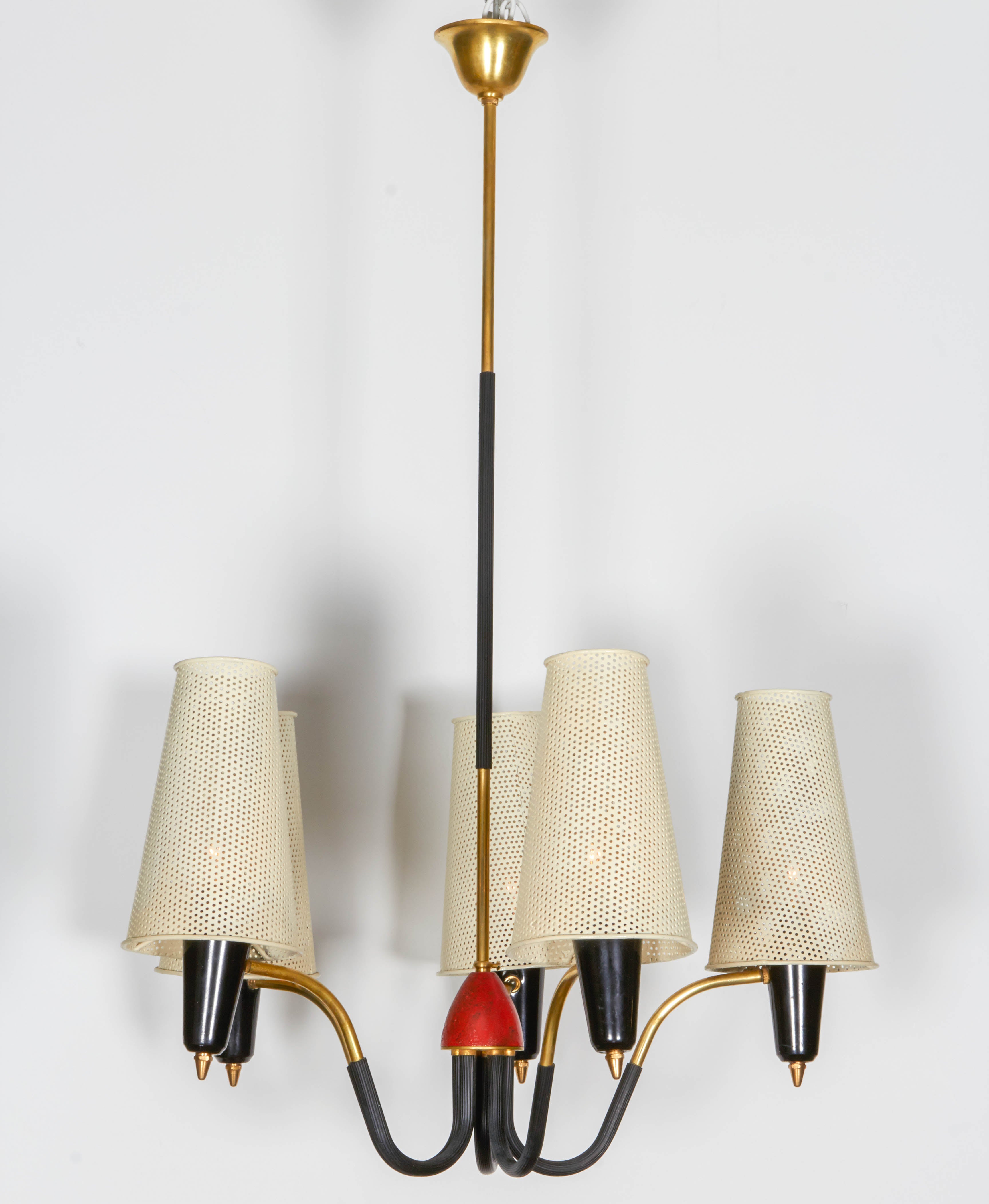 French Mid-Century Five-Arm Chandelier For Sale