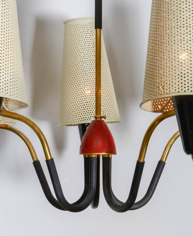 Painted French Mid-Century Five-Arm Chandelier For Sale