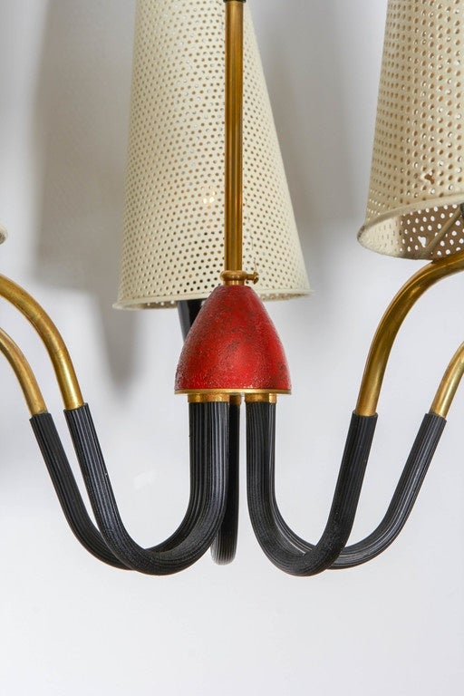 French Mid-Century Five-Arm Chandelier In Good Condition For Sale In New York, NY